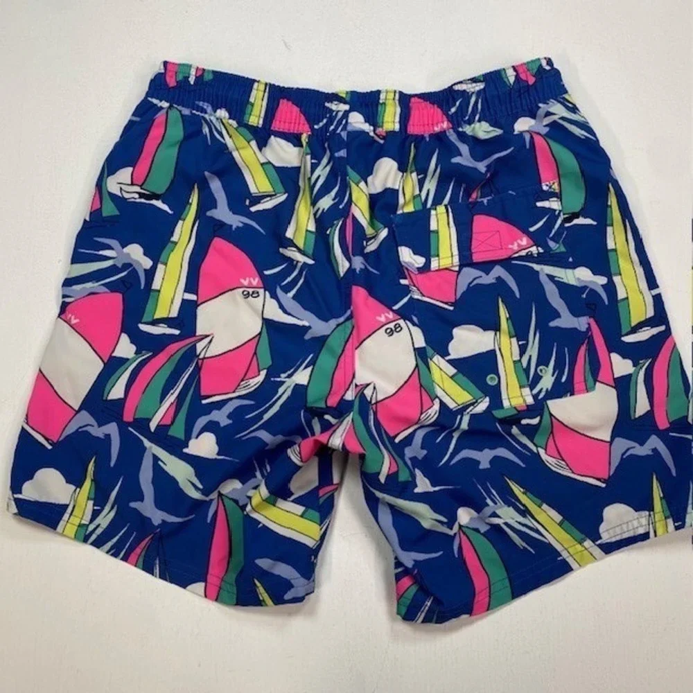 Vineyard Vines Mens Sailboat Chappy Swim Trunks Blue Pink 1M001328 XS